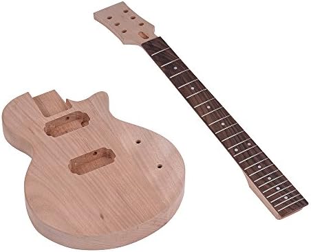 WANXIAO Children LP Style Unfinished DIY Electric Guitar Kit Mahogany Body & Neck Rosewood Fingerboard Dual-Coil Pickups