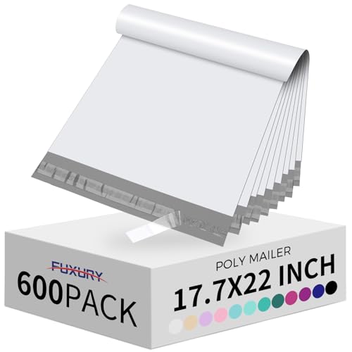 Image of Fuxury 600 Pack 17.7x22 inch White Large Poly Mailers Bulk,Waterproof Mailing Envelopes for Clothing,XL Strong Adhesive Self Seal Poly Shipping Bags for Postage Return Books Small Business