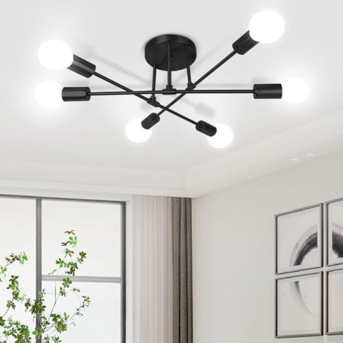 CANMEIJIA Modern Sputnik Chandelier, 6-Lights Ceiling Light Fixture Black
