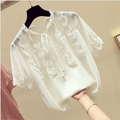 Blouse d'été col en V en dentelle WQHPLMD dotée de volants plissés élégants