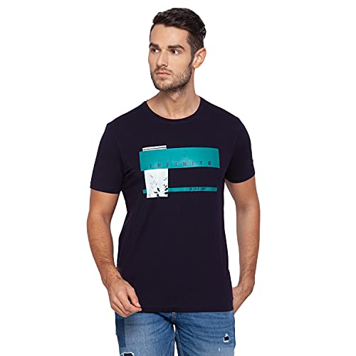 Image of Spykar Mens Cotton Navy Blue Printed T-Shirt