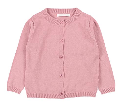 Baby Girls Button-Down Basic Crew Neck Solid Cardigan Toddler Cotton Knit Sweater Spring 5-6 T Lotus