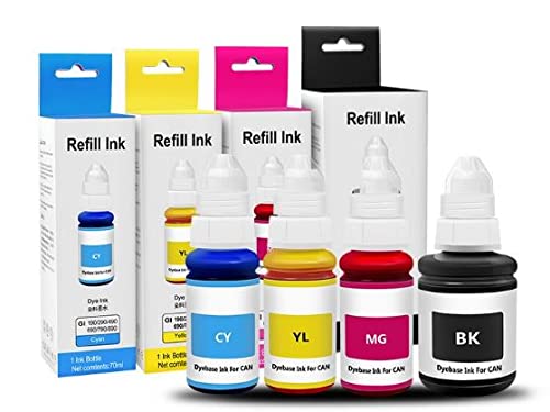 Ikkosy Compatible Refill Ink for Canon G Series for Canon Pixma G1000 G1010 G1100 G2000 G2002 G2010 G2012 G2100 G3000 G3010 G3012 G3100 G4000 G4010 Printers B135 & CMY 70 Ml Each -Set of 4 Color