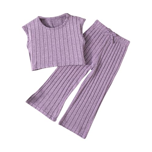 BILIKEYU Girls Summer Outfits Sleeveless Crewneck Solid Color Tank Tops and Elastic Waist Flared Pantts 2pcs