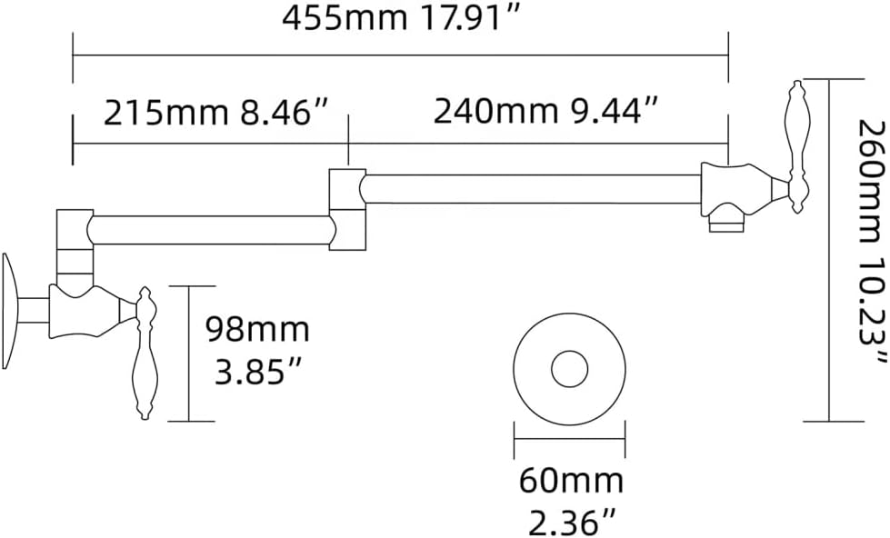 Pot Filler Brass Kitchen Folding Wall Mounted Single Cold Kitchen Sink Faucet with Double Switch, Stretchable Commercial Faucet with Swing Arm,Black(Brushed Gold)
