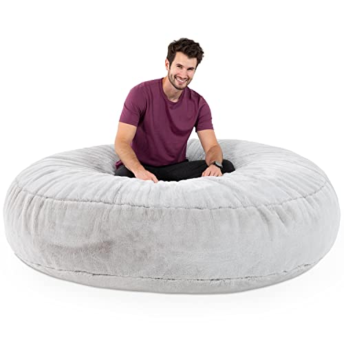 Image of Jaxx 6 Foot Cocoon - 2-in-1 Convertible Bean Bag Bed & Large Bean Bag Chair for Adults - Premium Faux Fur, Silver Rabbit