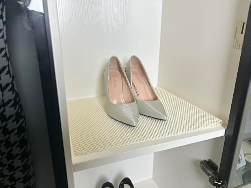 Shelf Liner Non-Adhesive 12in x 20ft,Strong Grip Non Slip Shelving Liner for kichen cabinets,Easy Install Storage,Drawers,Shelves kitchenware Tableware White Liners (White, 15.7 x5ft)