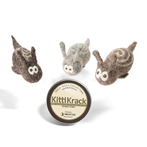 Twin Critters KittiTrails: Refillable Organic Silver Vine Catnip Toy 3-Pack for Cats & Kittens 100%, All-Natural Wool Snails | Includes Silvervine Powder (15 Grams) | No Artificial Ingredients