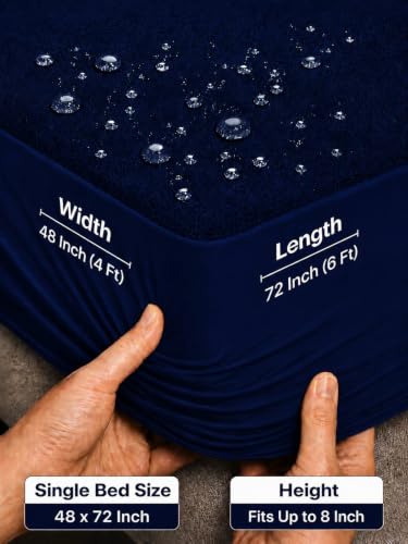 Image of Waterproof Mattress Protector 48x72 inch (4x6ft) | Elastic Fitted Bedsheet | Soft & Durable Gadda Cover Dustproof By Bharat Griha BG16 (Blue, Single 48x72 inch (4x6ft), Mattress Cover)