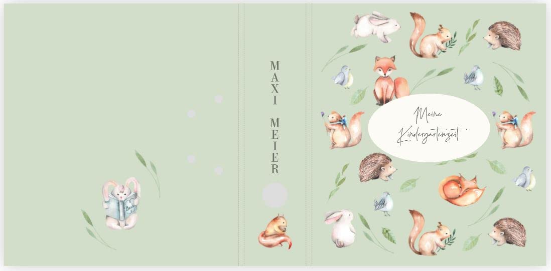 Ringordner | Ordner | Wunschtext bedrucken lassen | Waldtiere | Meine Kindergartenzeit | Mit Griffloch | für DIN A4 | personalisiert | 7,4 cm breit | Erinnerungen