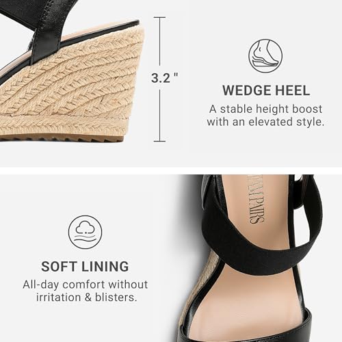 Image of DREAM PAIRS Womens Open Toe Espadrilles Dressy Platform Sandals Slip on Elastic Ankle Strap Wedges Sandals