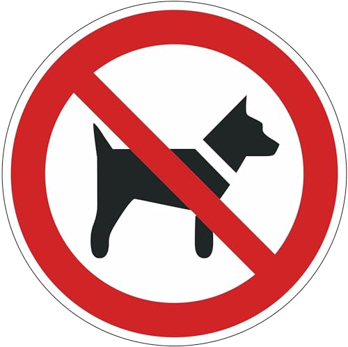Verbotsaufkleber 'P021: Mitführen von Hunden verboten', Ø 10 cm, Art. Nr. hin137, DIN EN ISO 7010, Hinweis, Achtung, Warnhinweis, Mitführen von Hunden verboten
