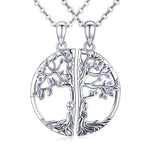 2 Pièces Collier Pendentif Soeur en Argent Sterling 925 Pendentif Arbre de Vie pour Femmes Filles, Collier d'amitié avec 2 Chaines, Bijoux Cadeau pour Soeur Amis Cover