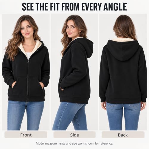 Women's Plus Size Full Zip Sherpa Fleece Jacket with Hood and Pockets - image 5
