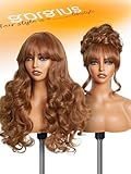 GORGIUS Honey Brown Wig with Bangs, Long Body Wave Fringe Bang Wig, Ready to Go Glueless Wig Upgraded with Style-Archive Premium Fiber