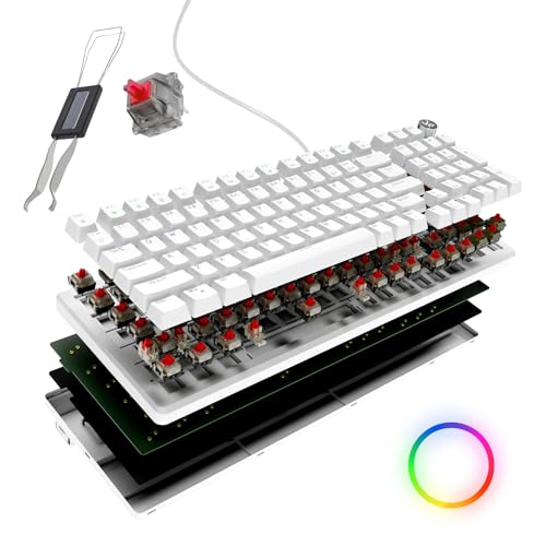 Image of Kreo Hive Full-Size Gaming Keyboard with 98-Key Design, Outemu Switches, Metal Volume Knob Customizable RGB, Case Foam, RGB, Brown Switch, 3 Colour keycap, White-Purple (White, Red Switch)