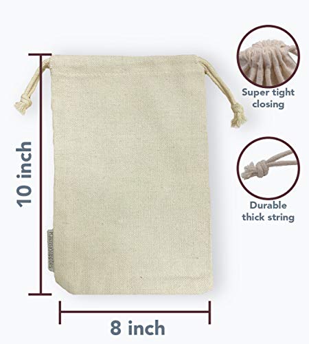12 Pcs Heavy Duty Reusable Canvas Cotton Muslin Drawstring Bags | Large Rectangular 8x10 inch | Perfect for Organizing, Storage, Crafts, Food, Travel, Clothing, Toys2