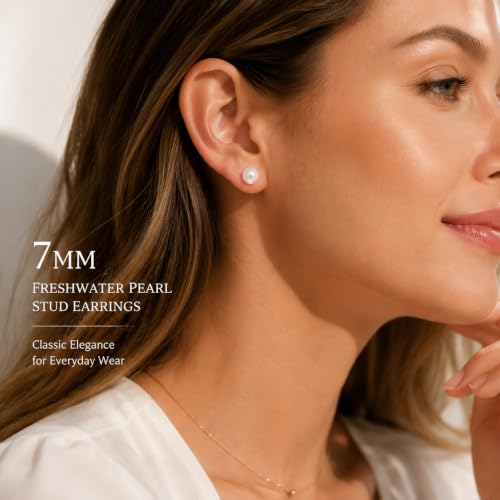 Freshwater Pearl Stud Earrings for Women 925 Sterling Silver 7mm Gift - image 2