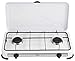 Melchioni Family | Cocina de Gas para Camping MINERVA 2 con 2 Quemadores, Cocina Portátil de GLP con Tapa, Grill y Quemadores Desmontables, Blanca