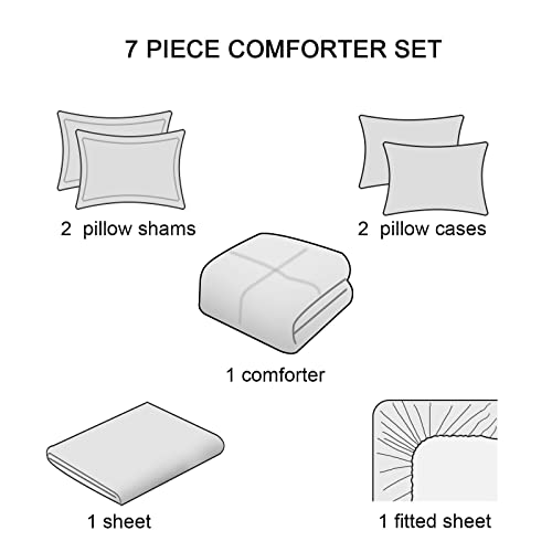 Phf Ultra Soft Comforter Sets California King-7 Pieces Bed In A Bag Comforter & Sheet Set-Comfy Cozy Bedding Set Include Comforter, Pillow Shams, Flat Sheet, Fitted Sheet And Pillowcase, White #TOP4
