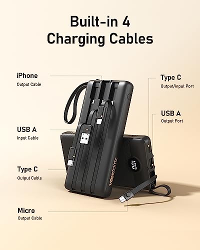Veektomx VT101 Portable Charger With Built-In Cables, 10000Mah Power Bank For Iphone, Slim Fast Charge Usb C Battery Pack thumb #2