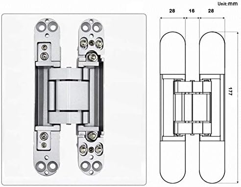 HLMOptimo 7 inch Invisible Hinges Hidden Door Hinges Concealed Hinges 180 Degree Swing Hinge 3-D Adjustable Butt Hinge 7 x 2.8 x 1 inch (Silver Pack of 2)