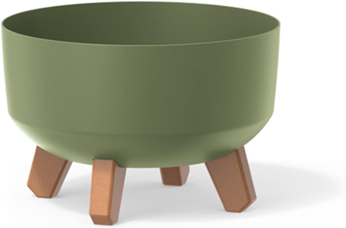Prosperplast Gracia Low Flower Pot with Removable Legs Including Insert for Indoor and Outdoor Planter Round Plastic UV-Resistant (380 mm, Green)