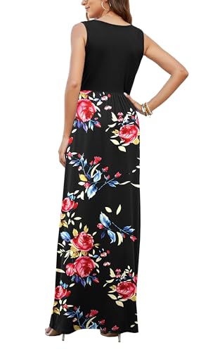 Image of AUSELILY Maxi Dresses for Women Summer Casual Sleeveless V Neck Wrap Dress | Sleeveless Long maxi dress with wrap V neck & side pockets, for formal cocktail, beach & casual daily wear