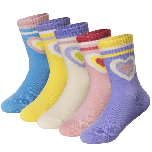 DoSmart Girls Socks Little Kids Youth Soft Breathable Cotton Sports Crew Athletic Socks 5 Pairs