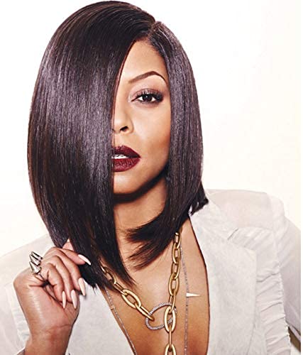 Blunt Cut Straight Bob Synthetic Wigs Women's Side Part Replacement Wigs Natural Looking Daily Use Fiber Wig (Black Color)