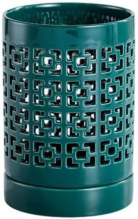 Utensil Caddy Kitchen Utensil Holder for Countertop, Hollowed-out Ceramic Utensil Crock, Stable Cooking Utensil Caddy Organizer with Drain Tray, White/Green Utensil Holder ( Color : Green , Size : 002