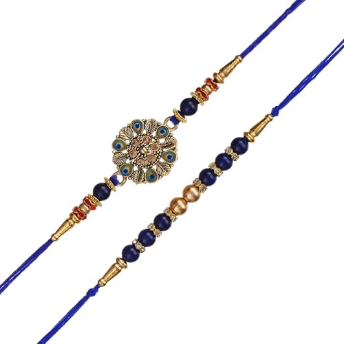 Image of eCraftIndia Set of 2 Designer Rakhis For Men with Roli Chawal Pack - Rakhi for Brother