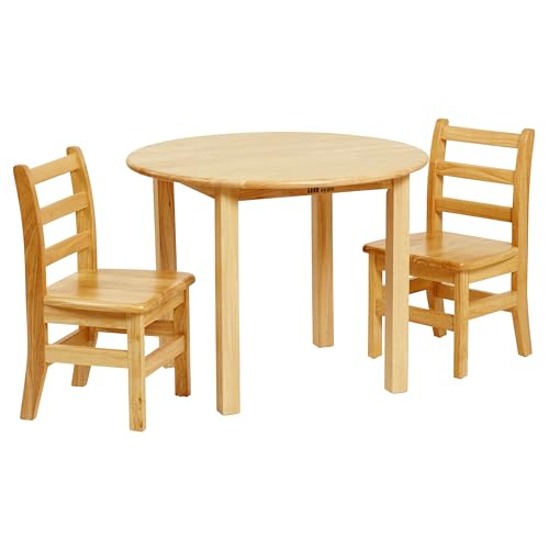 ECR4Kids 30in D Round Hardwood Table and Chair Set, 12in Seat Height, Kids Furniture, Honey