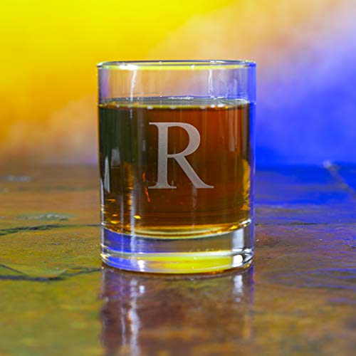 Personalized Scotch Whiskey Glasses Set of 2, Old Fashioned Barware Glassware with Sandblasted Monograms, 12.5 oz Capacity Each (R) - Image 3