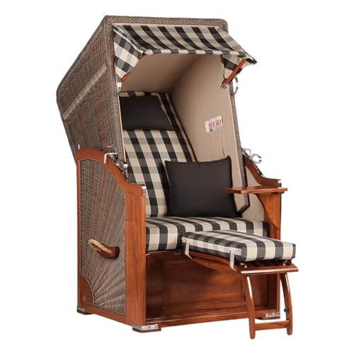 MR. DEKO® Strandkorb Seeblick Single Mahagoniholz 1-Sitzer | PE Geflecht...