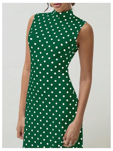 Image of Milumia Women's Polka Dots Maxi Tank Dress Vintage Mock Neck Sleeveless Elegant Long Dresses
