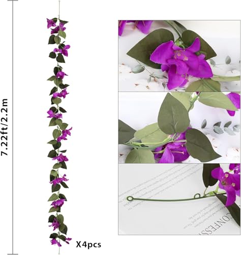 Image of Nutts Artificial Bougainvillea Silk Vines Creepers Hanging Flower Garland for Wedding & Home Decoration, Flower Garland (2, Purple)