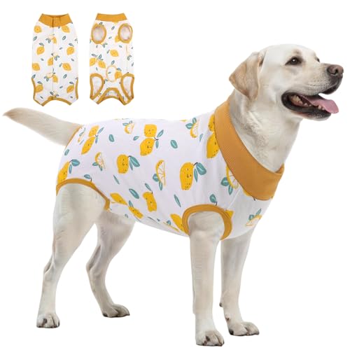 Image of SAWMONG Recovery Suit for Dogs After Surgery Professional, Dog Spay Surgical Suit for Female Dogs, Dog Onesie Bodysuit for Surgery Male Substitute E-Collar Cone, Lemon Yellow, X-Large