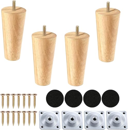 Goomp 4 Piezas Patas para Muebles Madera,25cm Patas de Repuesto para Sofá,Patas de Sofá de Mediados de Siglo para Sofá,Cama,Sillón,Gabinete