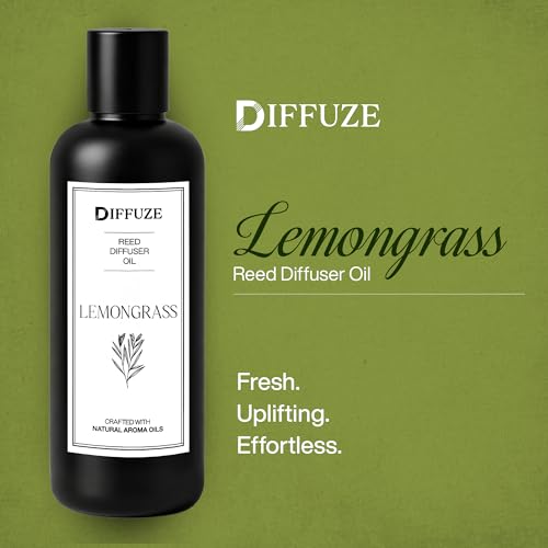 Image of DIFFUZE Lemongrass Essential Oil Reed Diffuser Refill with 10 Fibre Reed Sticks | Aroma Oil /Fragrance Oil for Home | Diffuser Oil for Home Fragrance