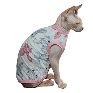 Sphynx Cat Clothes Vest Hairless Cat T-Shirts Pet Kitten Clothes Kitten Shirts Vest Cats & Small Dogs Apparel (Easter Bunny, Medium)