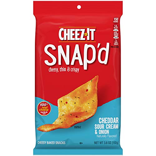 Cheez-It Snap’d, Cheesy Baked Snacks, Cheddar Sour Cream and Onion, 3.6oz Pouch(Pack of 6)