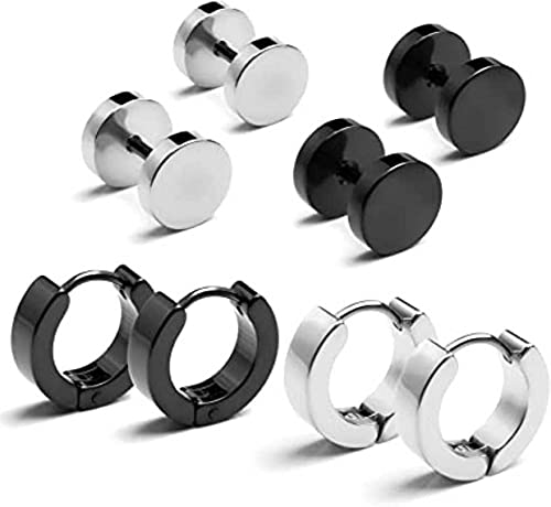 MEENAZ Stainless Steel Platinum Black Silver Gold Magnetic Clip on Piercing Hoop Bali Stud Earrings Combo pack set Earing Pierced Ear rings for men boys boyfriend girls Women MENS EARRINGS COMBO M65