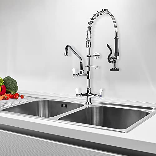 Kwode Pre-Rinse Hose With Spray Valve 44 Inch Flexible Stainless Hose With Sprayer Nozzle Head Replacement Kit For Commercial Kitchen Sink Faucet(Free Brass Adapter To Connect Add-On Swivel Spout) #TOP5