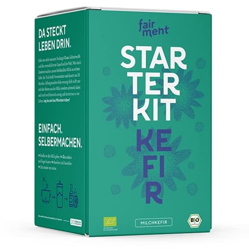 fairment Milch Kefir Starter Set - Anfängerfreundlich | Sofort Startklar | 100% Bio Kefirkultur - Mit Zubehör + Handbuch + Zugang zu Kefir-Brauer-Community - Original fairment Milchkefir Starterkit
