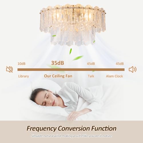 Image of Crystal Caged Ceiling Fan with Light Flush Mount, 20inch Crystals Ceiling Fan with Light and Remote,Gold Crystal Fandelier Ceilings Fans with Lights for Bedroom,Nursery, Foyer