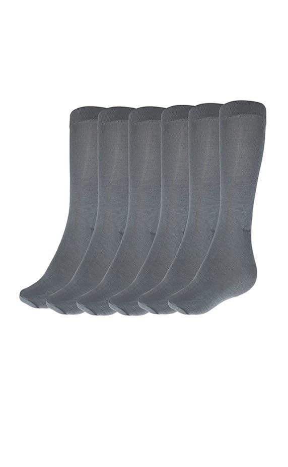 MUKHAKSH(Pack of 3 Pairs = 6 Socks Girls School Cotton Lycra Dark Grey Calf Length Socks