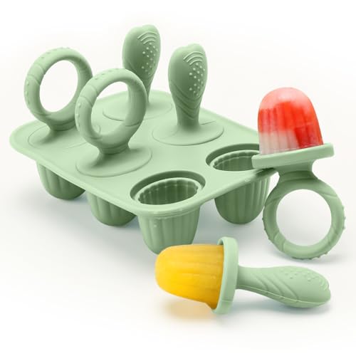 CLDY 6 Mulden Eisformen Baby Silikon Kinder Eisförmchen Popsicle Formen Enthält 6 Stäbchen BPA-Frei Lebensmittelecht leicht zu reinigen ideal für Fruchtpüree & Muttermilch (Grün)