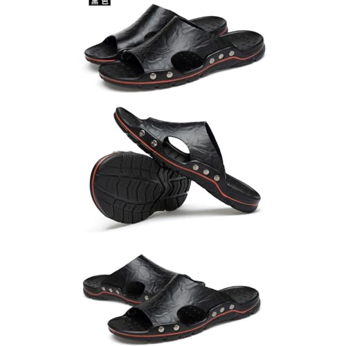 Men'S Leather Rivet Flat Slide Sandals Fashion Round Open Toe Slip-On Soft Sole Beach Sandals Summer Casual Vacation Party Male Sandals2
