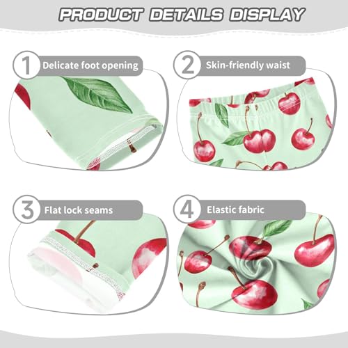 Wusikd Watercolor Cherries Girls' Leggings Toddler Doodles Kids Yoga Pants Dance Active Tights 4T3